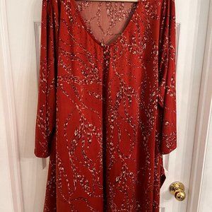 Avenue, Tunic,  3/4 length sleeves, Rust, Cream & Brown, Size 30/32
